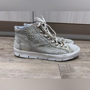 Khrio Italian leather Cream High-Top laser cutout suede Sneakers neutral shimmer